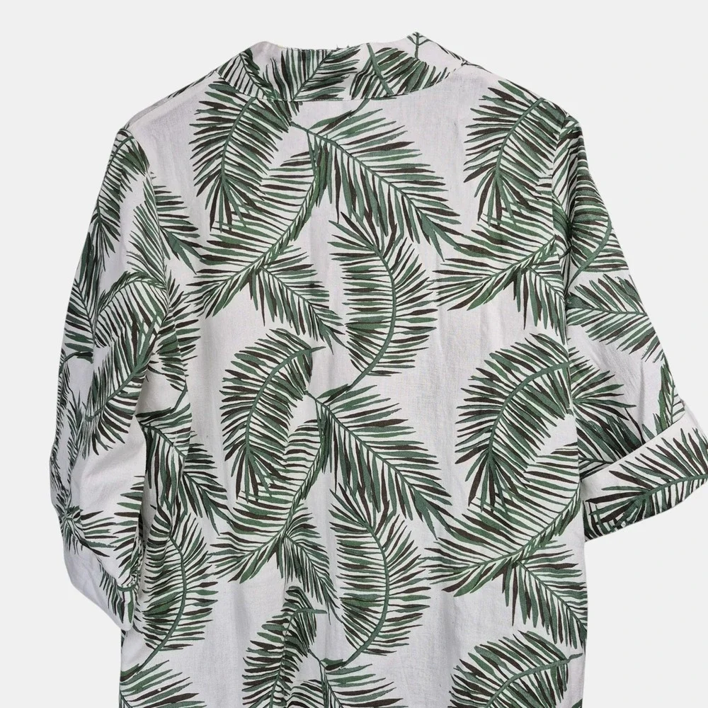 Mirror Image Womens Size S Palm Tropical Leaf Open Swim Cover Tunic Linen Cotton - Picture 7 of 10